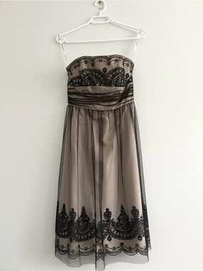 David’s Bridal Strapless Black and Tan Sheer Dress